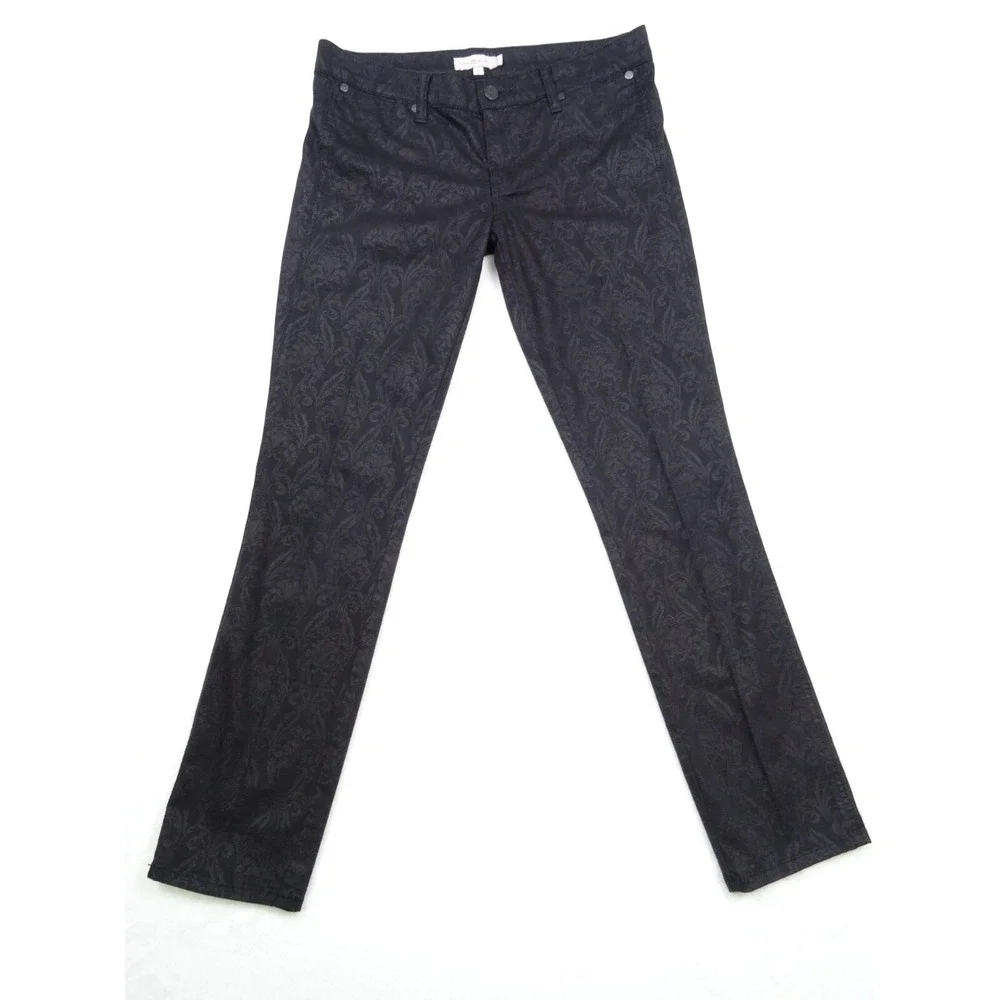 Tory Burch Pants‎ Womens Size 28 Black Honour Floral Lattice Low Rise Stretch